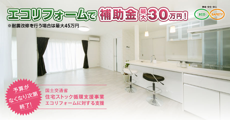 エコリフォームで補助金最大30万円！